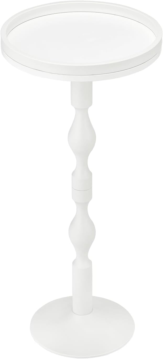 Small Round Drink Table,Pedestal Tables,Small Round Side Table for Narrow Spaces,End Table for Living Room, Bedroom, Bathroom,Balcony (White)