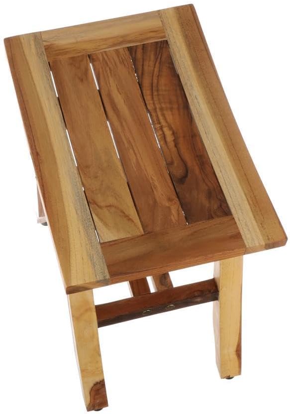 EcoDecors Teak Shower Bench – 18" Satori Bath Seat for Adults & Seniors, EarthyTeak Finish Compact Water-Resistant Bathroom Stool | Non-Slip Bench for Shower Use with Slatted Top & Adjustable Feet