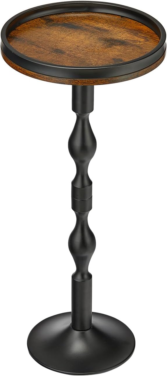 Small Round Drink Table,Pedestal Tables,Small Round Side Table for Narrow Spaces,End Table for Living Room, Bedroom, Bathroom,Balcony (Rustic Brown)