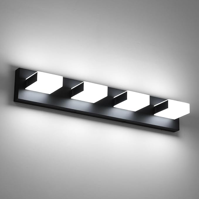 Aipsun Matte Black Bathroom Light Fixtures - 4 Lights LED Modern Vanity Lighting Fixtures Over Mirror (White Light 6000K)