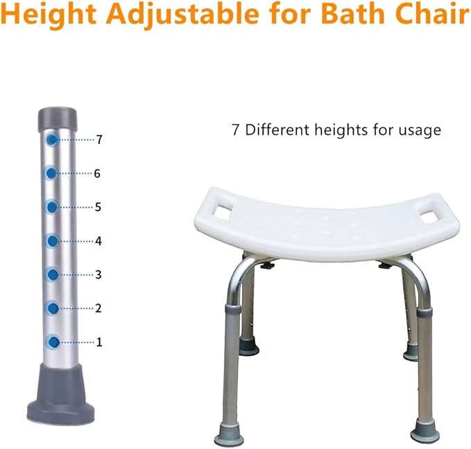 Bath Shower Safety Chair Seat, Adjustable and Anti-Slip Bench Bathtub Stool for Elderly or Seniors (White ShowerChair)