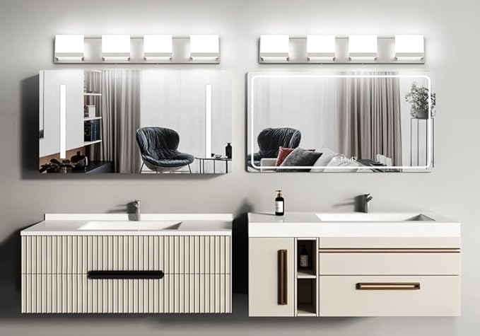 Tipace 4 Lights LED Modern Vanity Light Brushed Nickel Bathroom Lighting Fixture Up and Down Bathroom Wall Light Over Mirror(White Light 6000K)