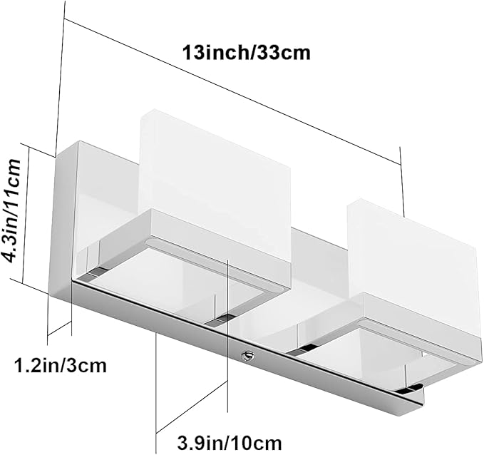 Tipace LED Dimmable Modern 2-Light Vanity Fixture for Bathroom - Frosted White Acrylic Chrome Up and Down Light Over Mirror (6000K)