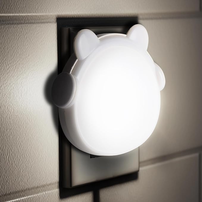 Mini Bear Night Light for Boys and Girls - Cute Printed LED Lamp, Plug-in Night Light for Bedroom, Bathroom, Kitchen - 0.5W Plastic Bear Design, Perfect for Kids' Rooms (White)