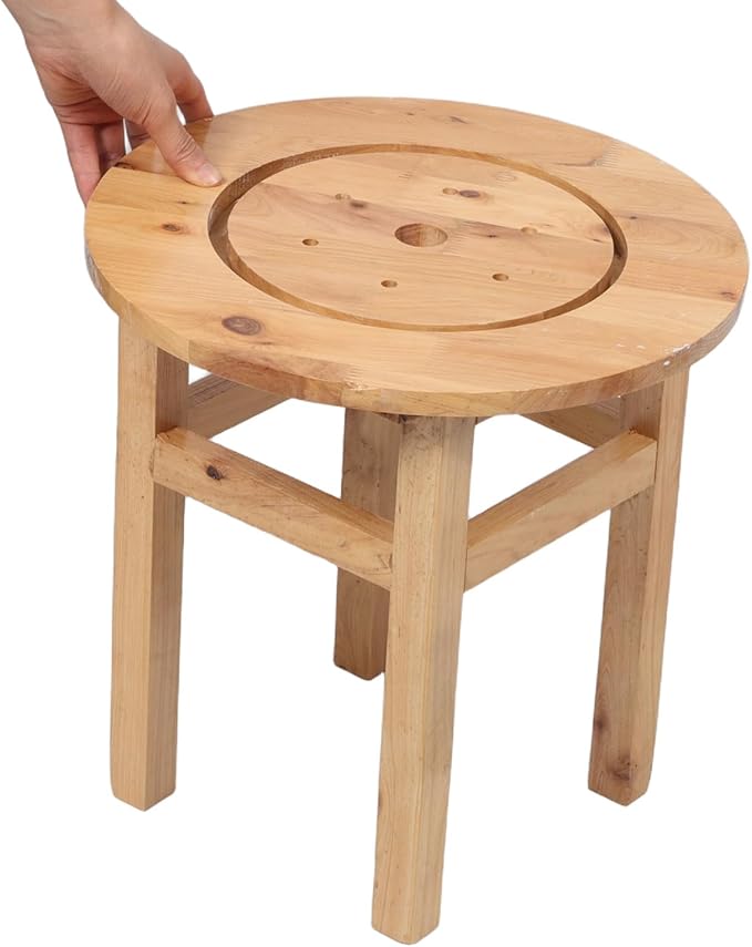 KICHOUSE Wood Bathroom Stool - Anti-Skid Hollow Sauna Bucket Stool - Wooden Four-Legged Steam Seat - Shower Hollow Chair for 20 Inch Height Tub