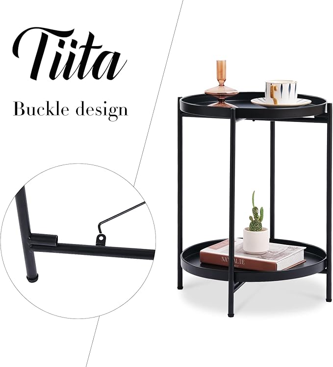 Tiita 2 Pack Round End Table Mental 2-Tier Side Table Nightstand/Small Iron Tables Accent Coffee Table for Living Room Bedroom Office Small Space