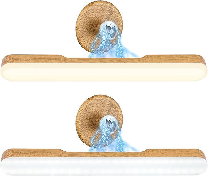 Set of 2 Wireless Vanity Makeup Lights for Mirror, Rechargeable LED Stick On Light Bar for Bathroom Mirror with Dimmable 3 CCT, Long Battery Life Cordless Light for Vanity Desk(Light Brown)