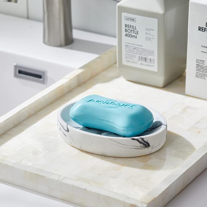 2 Pack Resin Soap Dish, Marble Look Soap Holder Shower Soap Dishes for Bar Soap, Bar Soap Holder Soap Tray Soap Saver for Shower Bathroom Kitchen Sink