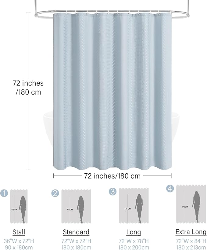 3D Embossed Pattern Shower Curtain, Simple and Chic Pattern Vintage Curtain for Bathroom, Waterproof Fabric Shower Curtains with Hooks, 72 W x 72 H, Fogblue