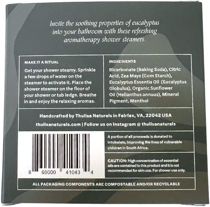 Thulisa Naturals Eucalyptus Shower Steamers Aromatherapy | Organic Shower Bombs with Essential Oils | Self Care Christmas Birthday & Spa Gifts for Women & Men | Stocking Stuffers | 4 Pack
