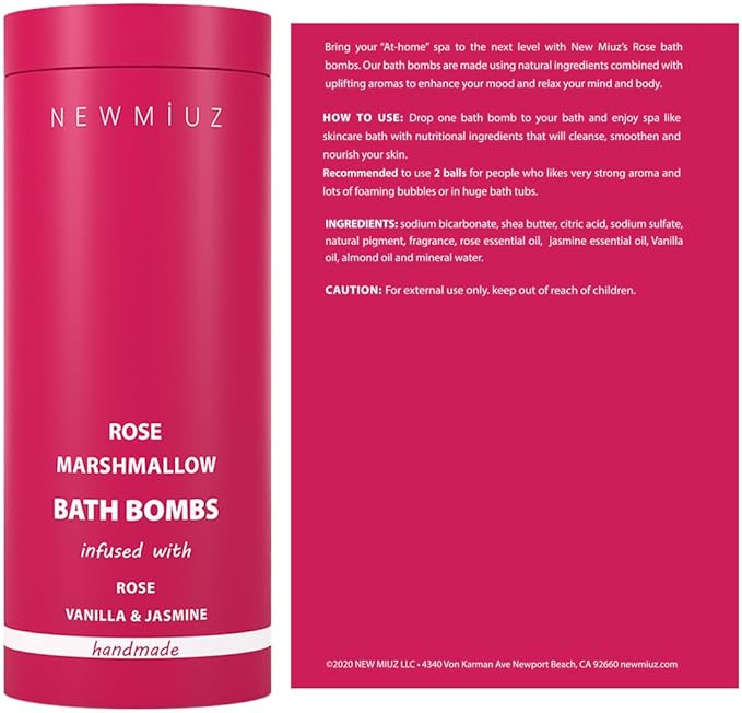 Rose Vanilla Bath Bomb Mega Foaming Bubbles Infused with Vanilla Jasmine Luxurious Spa Bath Essentials Nourishing Dry Skin Stress Relief Bath Gift