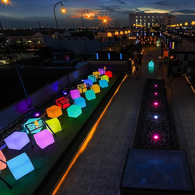 Mr.Go 20-inch LED Lighted Cube Table, Large LED Cube Chair Light, 16 RGB Colors Glowing Cube Seat w/Remote - Rechargeable - Waterproof - Home Outdoor Patio Pool Bar Stage Party Lighting Decoration