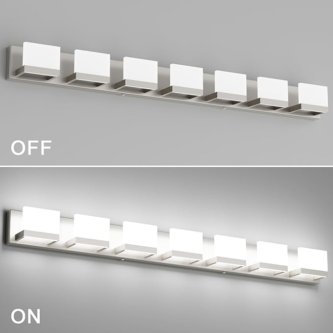 Tipace 7 Lights LED Modern Vanity Light Brushed Nickel Bathroom Lighting Fixture Up and Down Bathroom Wall Light Over Mirror(White Light 6000K)