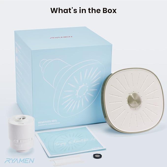 Ryamen Filtered Shower head, Rain Shower Head with Filter, High Pressure Shower Filter Head for Hard Water, 99% REMOVAL for Chlorine, Heavy Metals, Improves Skin & Hair, Brushed Nickel