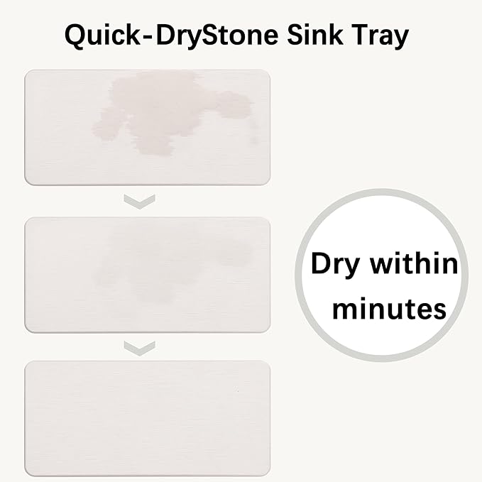 2 Pcs Water Absorbing Stone Trays, Kitchen/Bathroom Sink Soap Dish, Diatomite Tray Used for Hand Soap & Cosmetic Bottles in The Modern Home, 4" W x 9" L, White