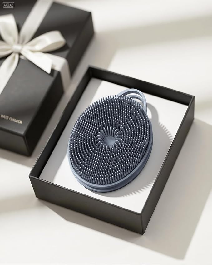 2 in 1 Silicone Body Scrubber, Anti Cellulite Massage Scrubber, Exfoliating Shower Brush for Men & Women, Removes Dead Skin, Reduces Cellulite, Improves Circulation, Fast Dry, Non Slip (1PC, Grey)