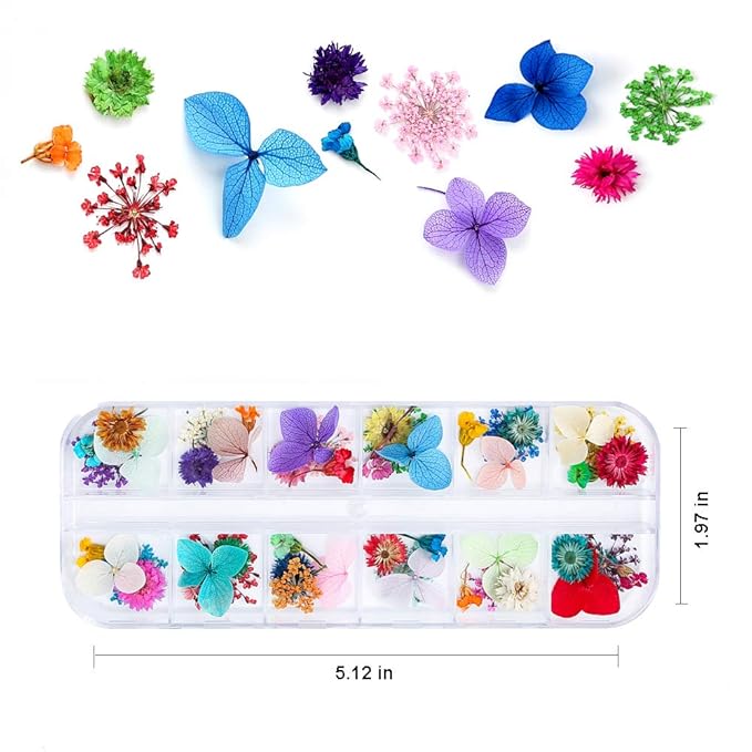 108 Pcs Nail Dried Flowers 48 Colors 3D Nail Art Real Flowers Nature Dry Petals Leaves Decor for Nail Art Design Manicure Decoration