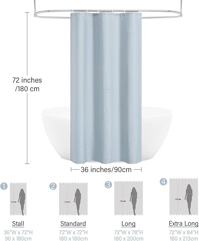 3D Embossed Pattern Shower Curtain, Simple and Chic Pattern Vintage Curtain for Bathroom, Waterproof Fabric Shower Curtains with Hooks, 36 W x 72 H, Fogblue