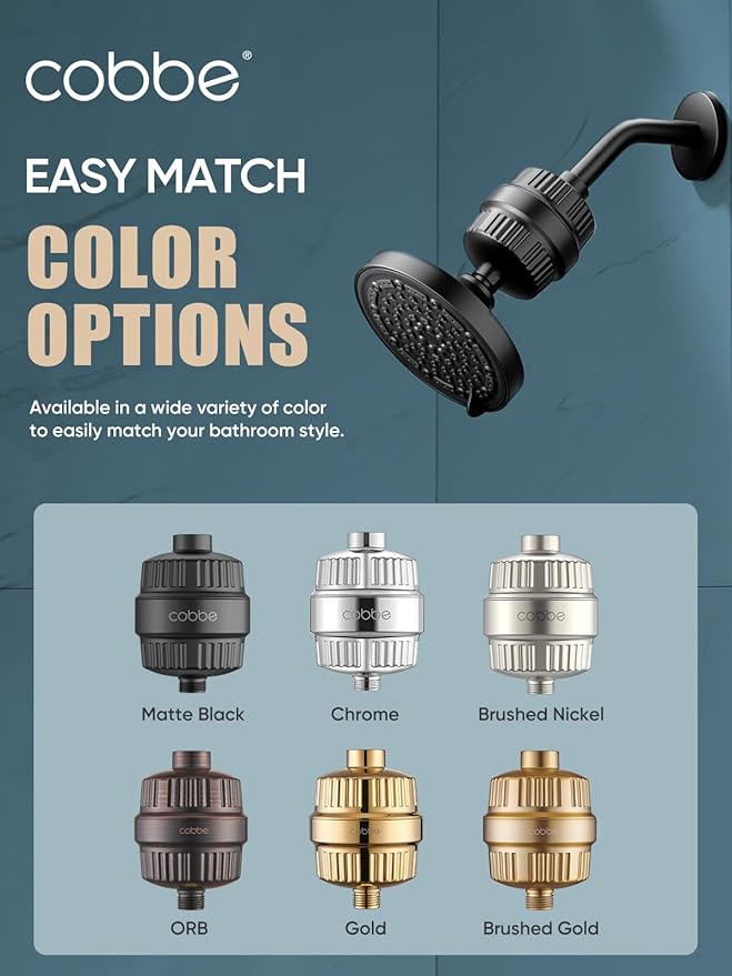 Cobbe Shower Filter for Hard Water - High Output, 20-Stage Filtration, Removes Chlorine & Harmful Substances, Luxury Modern Chrome, 2 Pack