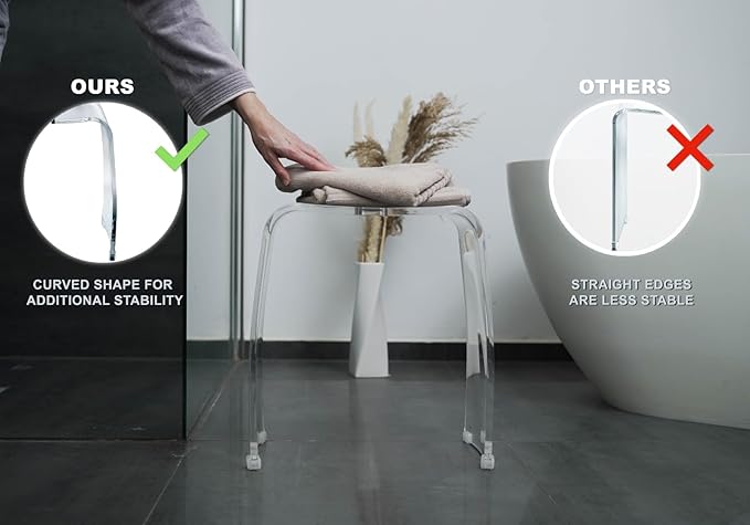 Shower Chair for Inside Showers - Clear Acrylic Bathroom Stool with 400 lb Capacity, Waterproof Bench for Bath-tub, Modern Portable Seat with Handle Hole (Transparent)