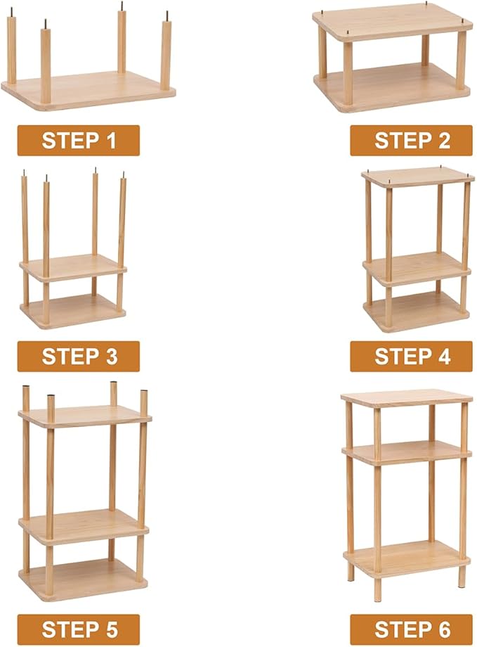 2 Pack Wooden Side Table, 3-Tier Narrow End Tables, Burlywood Nightstand Sofa Table Used for Living Room, Boho Small End Table with 3-Layer Storage Shelves for Bedroom (Set of 2)