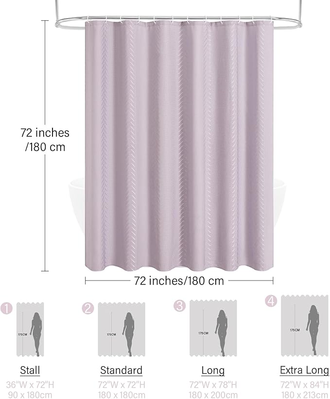 3D Embossed Pattern Shower Curtain, Simple and Chic Pattern Vintage Curtain for Bathroom, Waterproof Fabric Shower Curtains with Hooks, 72 W x 72 H, Lavender