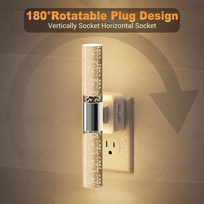 JandCase Night Lights Plug into Wall, 180° Rotating 3000K Soft Light LED NightLights, 0-100LM Adjustable Brightness, Plug in Night Light with Auto Light Sensor,for Bathroom,Hallway,Bedroom