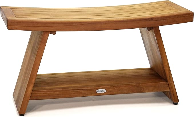 AquaTeak Patented 36" Asia Teak Shower Bench with Shelf