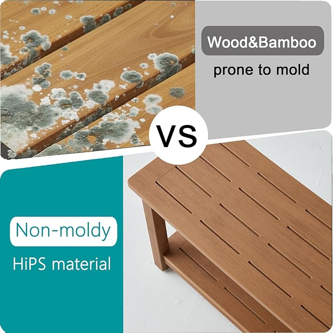 36'' Large Shower Bench Seat, Poly Lumber Bath Stool for Inside Shower Waterproof, HDPS Bathroom Chair for Shaving Legs with Adjustable Feet, Non-Slip & No Maintenance, Brown