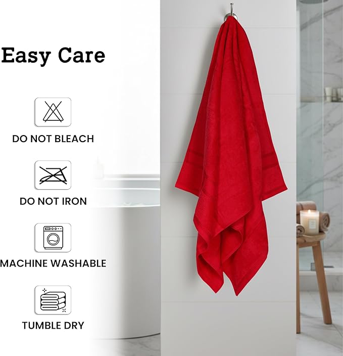 Casa Lino Red Bath Towels Set of 4 (54" x 27") - Large Bathroom Towel Set - 100% Cotton Towels for Bathroom - Highly Absorbent & Quick Dry Bath Towel Multipack - New Apartment Essentials