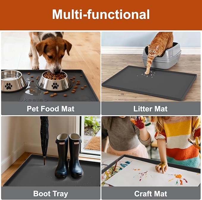 34" x 22" Heavy Duty Waterproof Silicone Mat with Raised Edge, Under Sink Mat for Kitchen & Bathroom, Kitchen Cabinet Liner, Multi-Purpose for Storage & Protection, Black