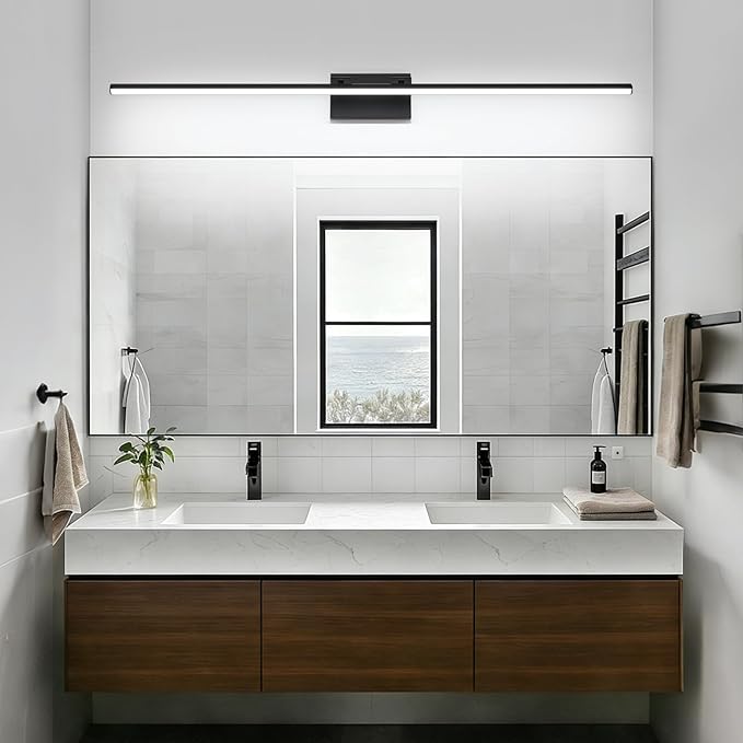 48 Inch LED Bathroom Vanity Light (Cool White 6000K), Black Modern Bathroom Light Fixture Over Mirror, Vanity Light Bar with Angle Adjustable