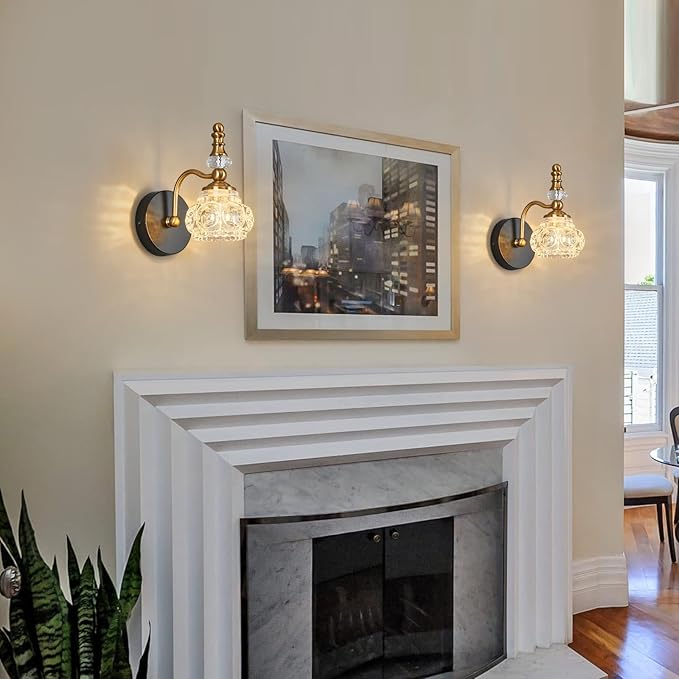 Modern Wall Sconces Set of Two Black Gold Vintage Indoor Glass Wall Lamp Bathroom Vanity Light Fixture Wall Mounted Room Sconce Wall Lighting