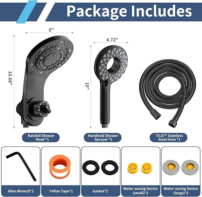 KAIYING Magnetic Rain Shower Head with Handheld Spray Combo, High Pressure Magnetix Dual Shower Head with 9 Spray Modes, Bathroom Big Modern Waterfall Showerhead with 5 Settings (Matte Black)