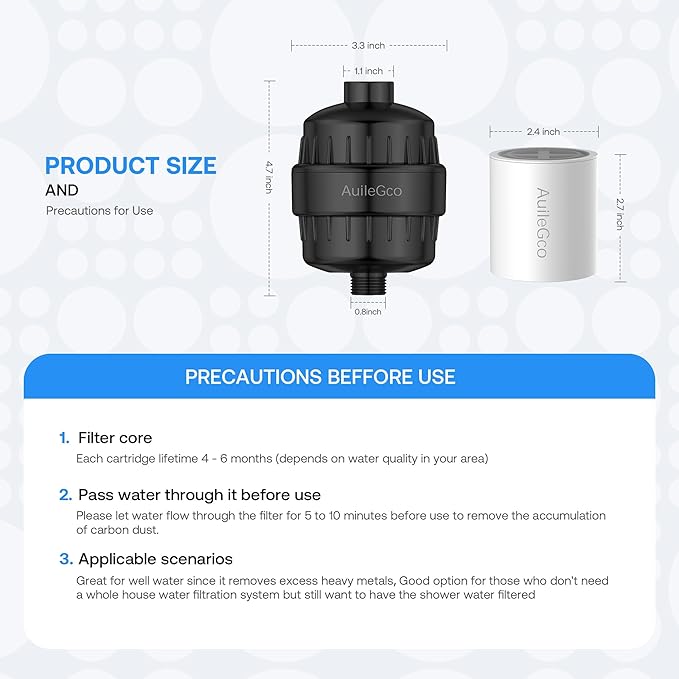 25 Stage AuileGco High Output Shower Filter,equipped with a replaceable cartridge-Shower Head Filter for Hard Water,High Filtering Capacity for Chlorine(3 Packs)