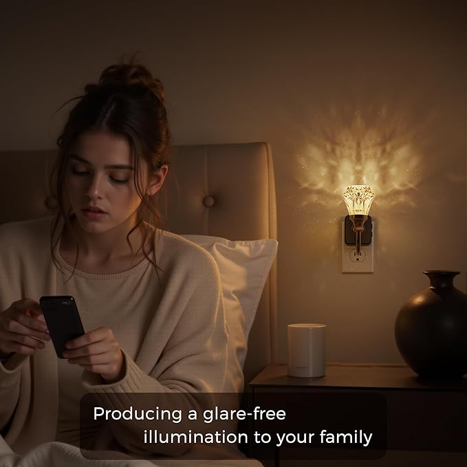 L LOHAS LED Night Lights Plug into Wall - 2 Pack 10-Color Changing RGB Floral Night Lights with Auto Sensor, 3 Brightness Levels, Rotatable Plug in Nightlight for Bedroom, Nursery, Hallway, Gift