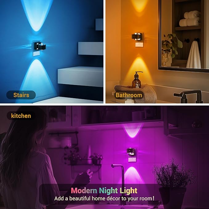 JandCase Night Lights Plug into Wall,10-Colored Changing Night Light for Kids,180° Rotatable Plug RGB LED Nightlight with Dusk to Dawn Sensor for Halloween Decoration, Children Room,Party