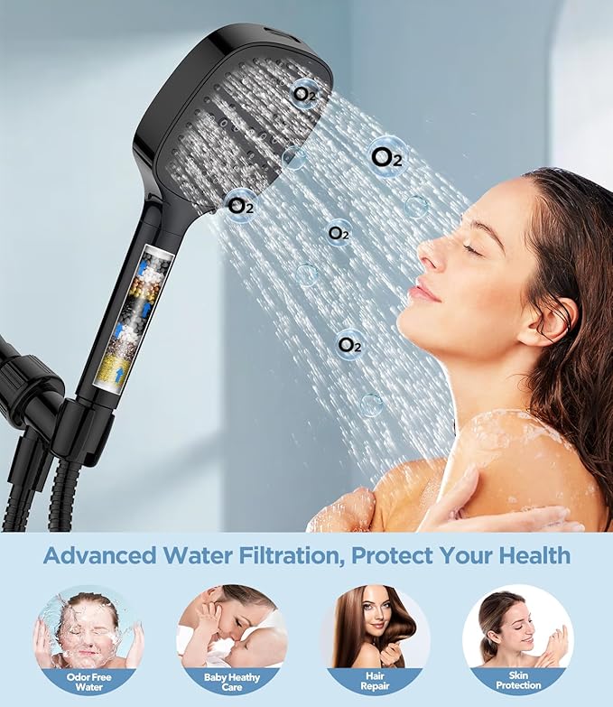 MakeFit Filtered Shower Head with Handheld, 7 Modes High Pressure Handheld Showerhead with Filters, Detachable Shower Heads Water Softener Filters Beads for Hard Water - Remove Chlorine & Heavy Metals