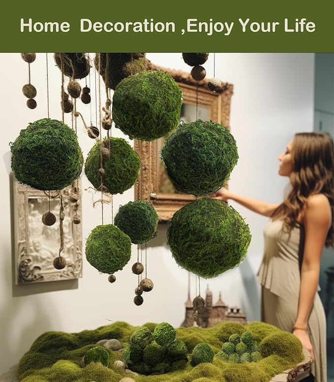 21 Pack Green Moss Balls 8pcs 3.2" Decorative Balls for Bowls Filler 13pcs 2.3" Fake Moss Balls for Centerpiece Artificial Balls for Vase Filler Live Moss Ball for Home Tabel Decor