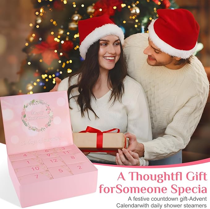 2025 Advent Calendar for Women, 12 Pcs Bath Salts & Shower Steamers Aromatherapy Gift Set, Christmas Countdown Box with Soothing Scents for Relaxation & Stress Relief (12 Pcs)
