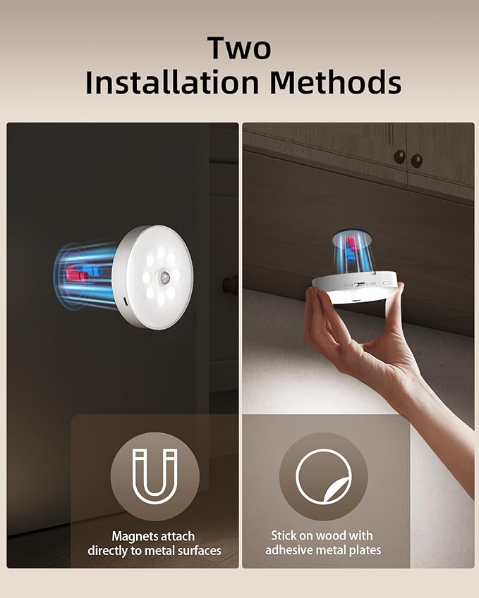 EZVALO Under Cabinet Lighting,1000mAh Rechargeable Puck Lights with Remote,3 Color Temps & 12 RGB Motion Sensor Closet Lights Indoor,Dimmable Under Cabinet Lights for Kitchen,Cabinets,Closet (3 Packs)