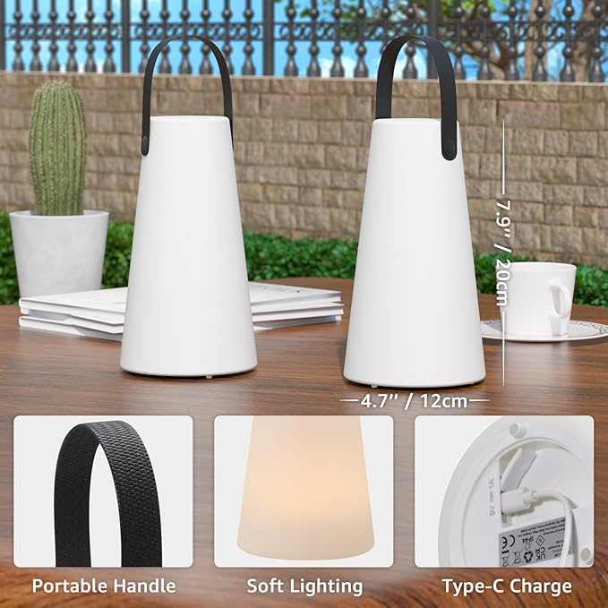 2 Pack Outdoor Lanterns, GGII Rechargeable Cordless Outdoor Table Lamp with IP44 Water-Resistant, Battery Operated Portable Hanging Outdoor Lamp RGB Colors for Patio Balcony Garden Camping Dining(TPU)