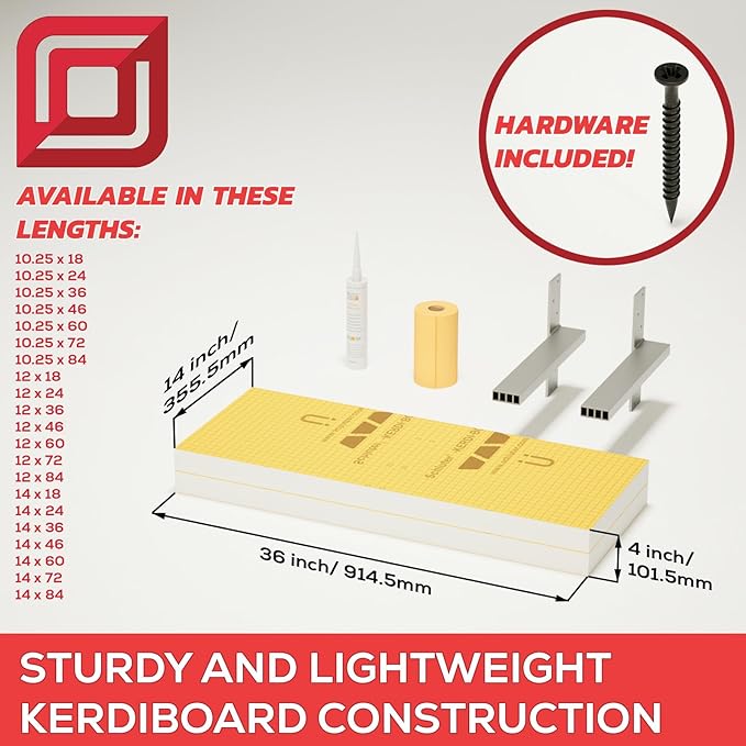 The Original Granite Bracket Floating Shower Bench Kit with Orange Foam Board 18 in. x 10 in. x 4 in. and Shower Bench Bracket - Ready to Tile Shower Seat (1 Count)