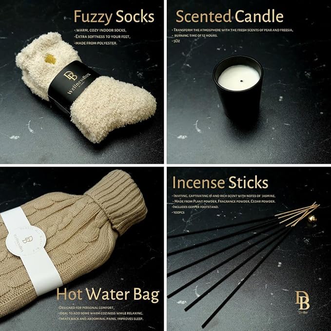 Wellness Box 12pc Self Care Spa Gift Basket for Women - Loving Gift Basket for Mothers Day, Birthday, Best Friend set, Womens Beauty Kit. Luxury Gifts with Scented Candle, Jade Roller, Bath Bomb.