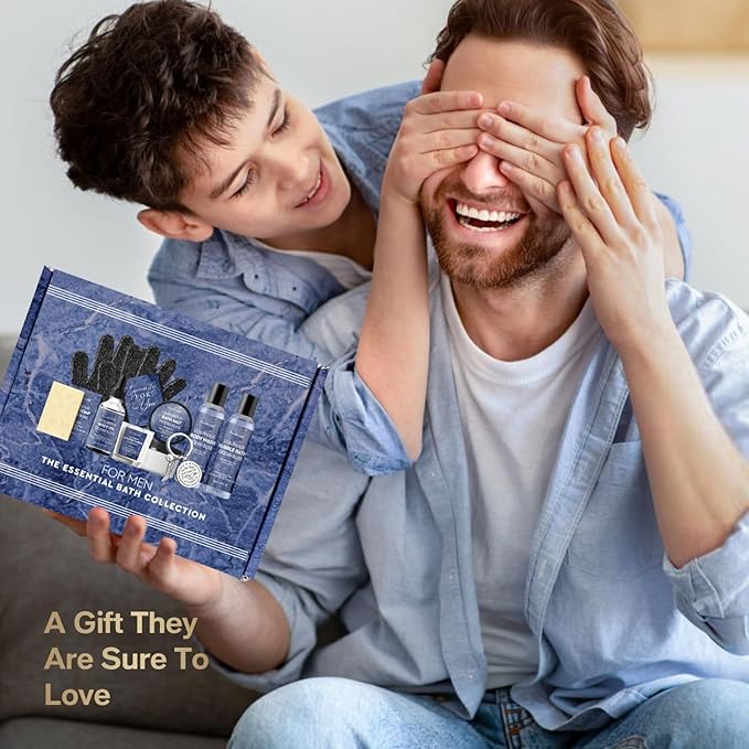 PEARLWORLD 12Pcs Men's Birthday Gift Ideas Ocean-Scented Bath Spa Set - Skin Care Gift Kit for Him, Ideal Men Gifts for Christmas, Self-Care