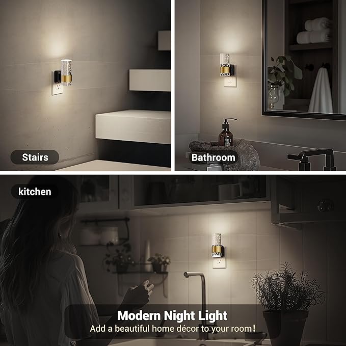 JandCase Night Light, Night Lights Plug into Wall, 2 Pack Dimmable LED Night Light with Adjustable Brightness, Automatic Night Lights Plug in with Auto Light Sensor, 5000K for Bathroom Hallway Decor