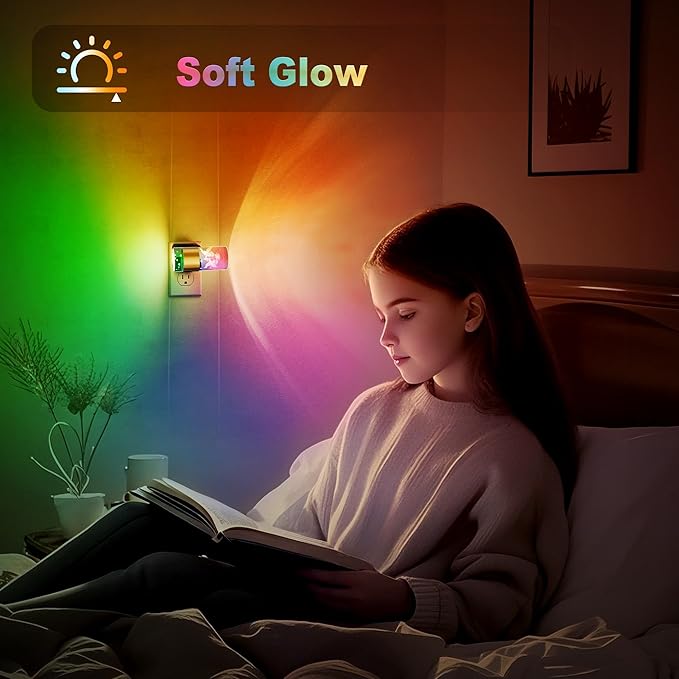 JandCase Night Lights Plug into Wall,Angel Night Light, 3000K+RGB 10-Color LED Nightlight with Dusk to Dawn Sensor, 10/50/100LM Adjustable Brightness for Birthday Home Decor