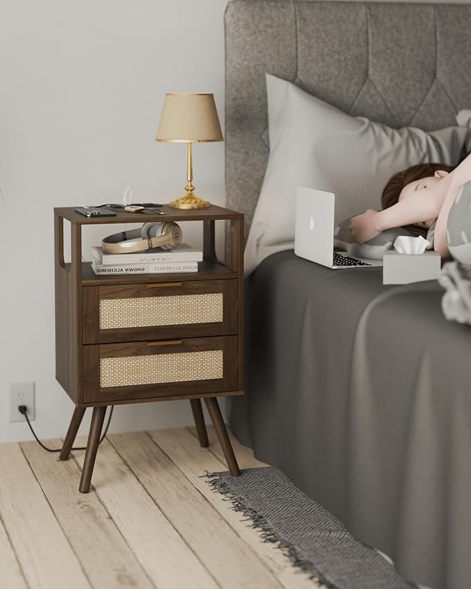 Rattan Nightstand (Walnut Brown-2D)