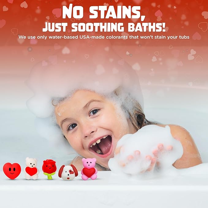 Valentines Bath Bombs for Kids with Surprise Heart Toys Inside (6 Pack) - Bubble Bath, USA Made, Kids Safe Ingredients, Fruity Scents, Gifts for Kids & Women by Two Sisters