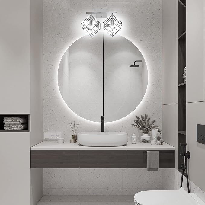 Bathroom Vanity Light with 2 Bulbs Bathroom Light Fixtures Over Mirror with 2 Rotatable Cube Shades Modern Wall Mounted Silver Brushed Nickle
